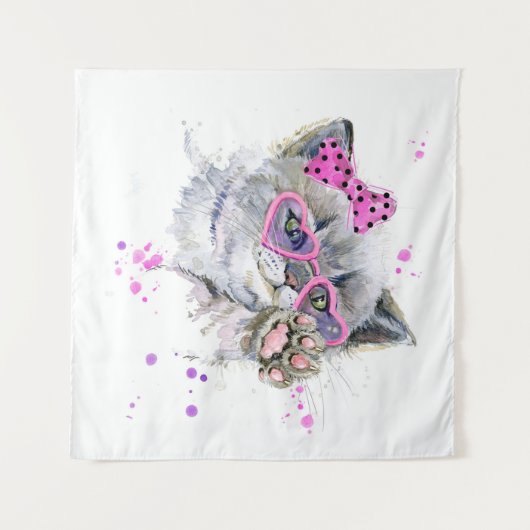 Cute Waterverf Kitten Wandkleed (Voorkant (horizontaal))