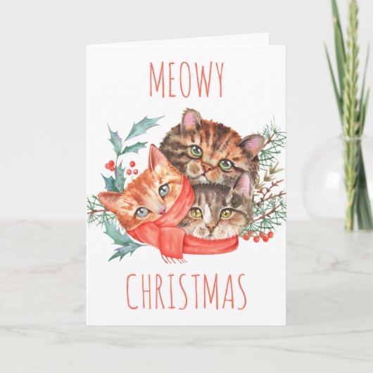 Cute Waterverf Kittens Meowy kerstkaart Bedankkaart (Voorkant)