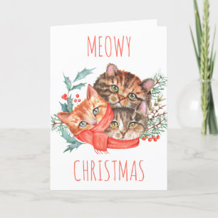 Cute Waterverf Kittens Meowy kerstkaart Bedankkaart