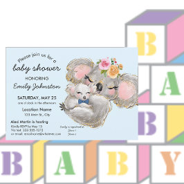 Cute Waterverf Koala Blue Baby shower Uitnodiging