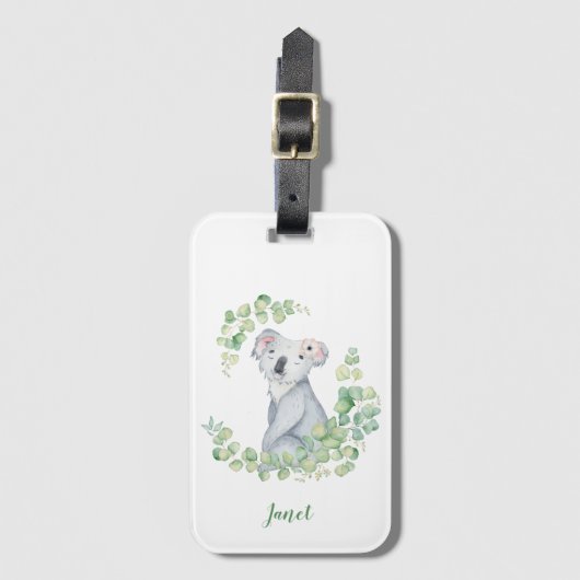 Cute Waterverf Koala en Eucalyptus Leaves Bagagelabel (Voorkant (verticaal))