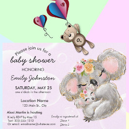 Cute Waterverf Koala Pink Baby shower Invite Kaart