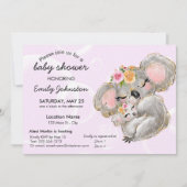 Cute Waterverf Koala Pink Baby shower Invite Kaart (Voorkant)