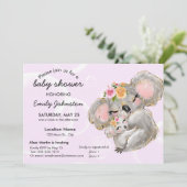 Cute Waterverf Koala Pink Baby shower Invite Kaart (Staand voorkant)