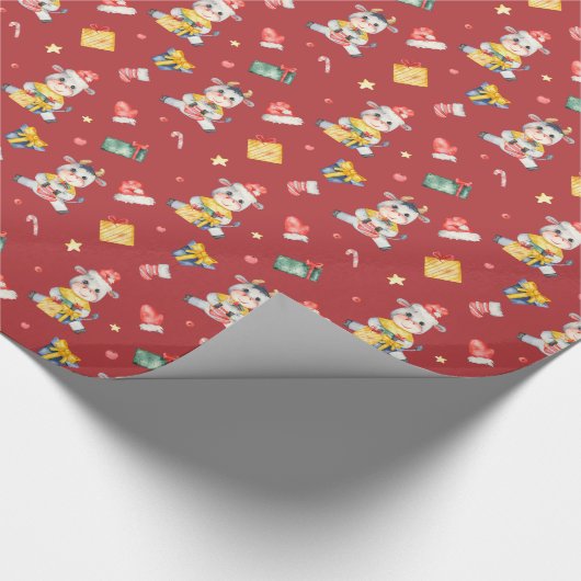 Cute Waterverf Koe Pattern op Red Kerstmis Cadeaupapier (Hoek)