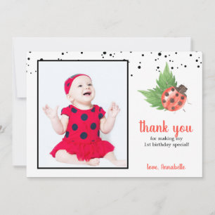 Cute Waterverf Ladybug 1st Birthday Bedankkaart