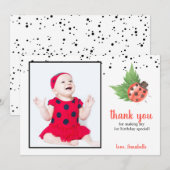 Cute Waterverf Ladybug 1st Birthday Bedankkaart (Voorkant / Achterkant)