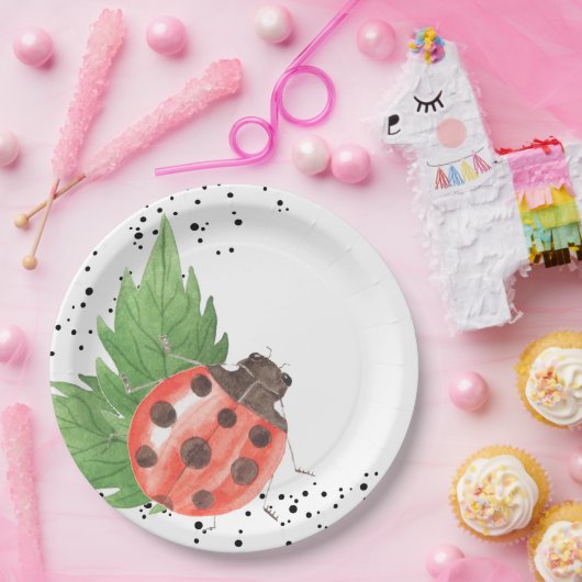 Cute Waterverf Ladybug met Polka Dots Papieren Bordje (Feest)