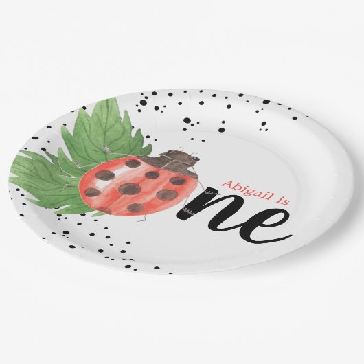 Cute Waterverf Ladybug Polka Dots 1st Birthday Papieren Bordje (Gekanteld)