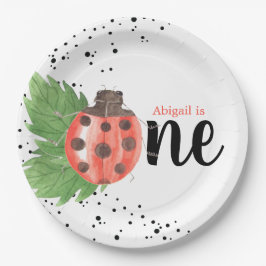 Cute Waterverf Ladybug Polka Dots 1st Birthday Papieren Bordje
