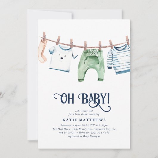 Cute Waterverf Laten we jongen uithangen Oh Baby s Kaart (Voorkant)