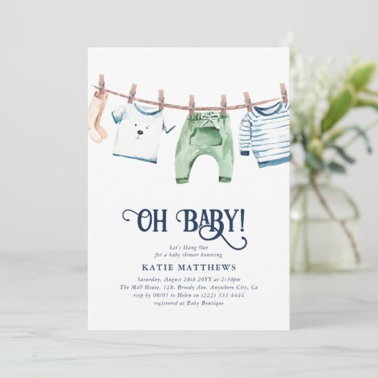 Cute Waterverf Laten we jongen uithangen Oh Baby s Kaart (Staand voorkant)