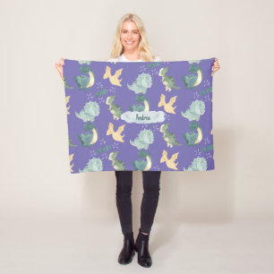 Cute Waterverf Light Paars Dinosaur Fleece Deken