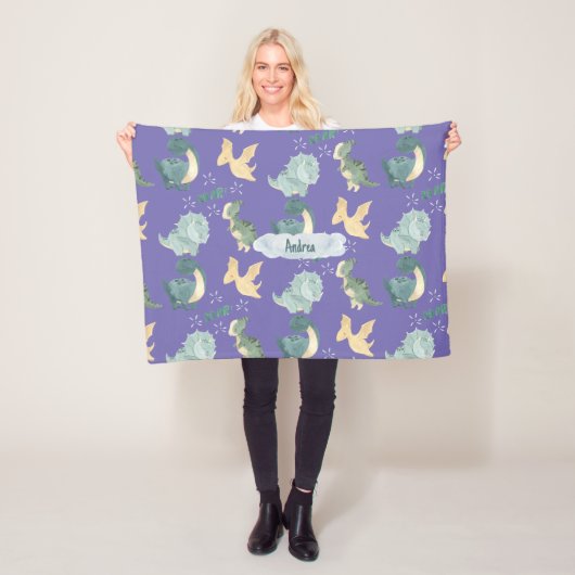 Cute Waterverf Light Paars Dinosaur Fleece Deken (In situ)