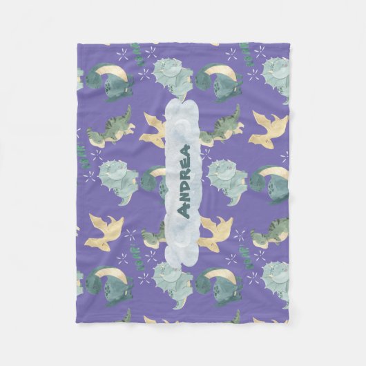 Cute Waterverf Light Paars Dinosaur Horizontal Fleece Deken (Voorkant)