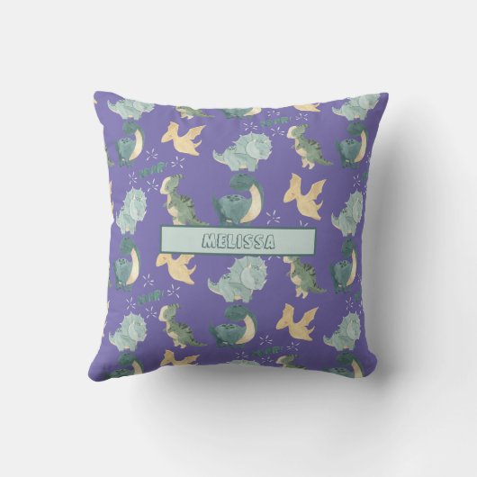 Cute Waterverf Light Paars Dinosaur Patroon Kussen (Achterkant)