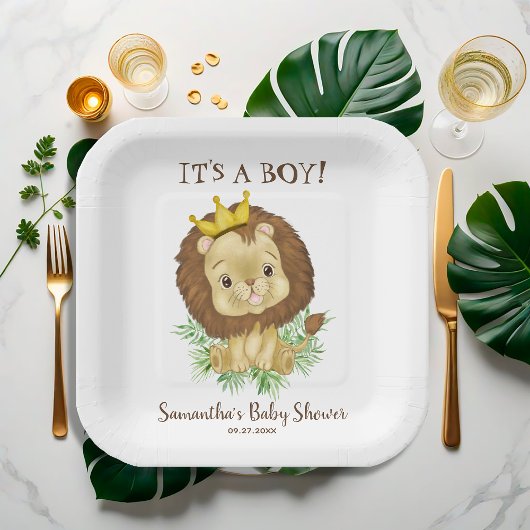 Cute Waterverf Lion Baby shower Thema Papieren Bordje