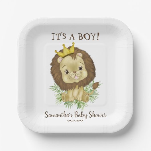 Cute Waterverf Lion Baby shower Thema Papieren Bordje (Voorkant)