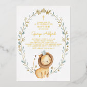 Cute Waterverf Lion Prince Baby Boy Baptisme Folie Uitnodiging (Voorkant)