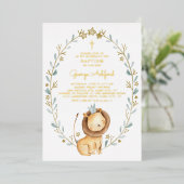 Cute Waterverf Lion Prince Baby Boy Baptisme Folie Uitnodiging (Staand Voorkant)