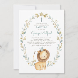 Cute Waterverf Lion Prince Baby Boy Bautizo Kaart