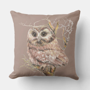 Cute Waterverf Little Owl Bird Natuur Art Buitenkussen