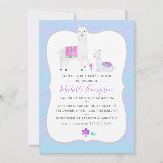 Cute Waterverf Llama - Baby shower Uitnodigen Kaart (Voorkant)