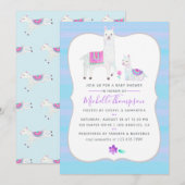 Cute Waterverf Llama - Baby shower Uitnodigen Kaart (Voorkant / Achterkant)