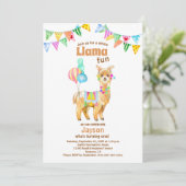 Cute Waterverf Llama Fun 1e verjaardag Uitnodiging (Staand voorkant)