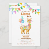 Cute Waterverf Llama Fun 1e verjaardag Uitnodiging (Voorkant / Achterkant)