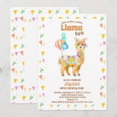 Cute Waterverf Llama Fun 1e verjaardag Uitnodiging (Voorkant / Achterkant)