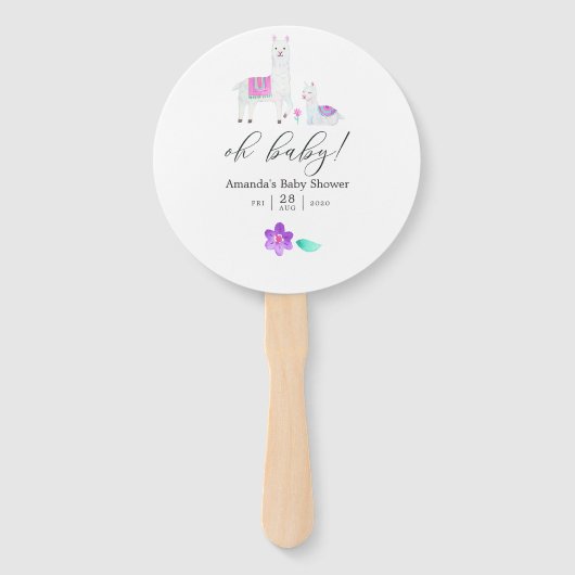 Cute Waterverf Llama met het thema Baby shower Handwaaier (Voorkant)