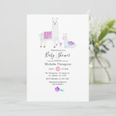 Cute Waterverf Llama met het thema Baby shower Kaart (Staand voorkant)