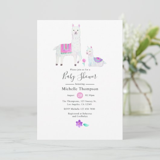 Cute Waterverf Llama met het thema Baby shower Kaart (Staand voorkant)
