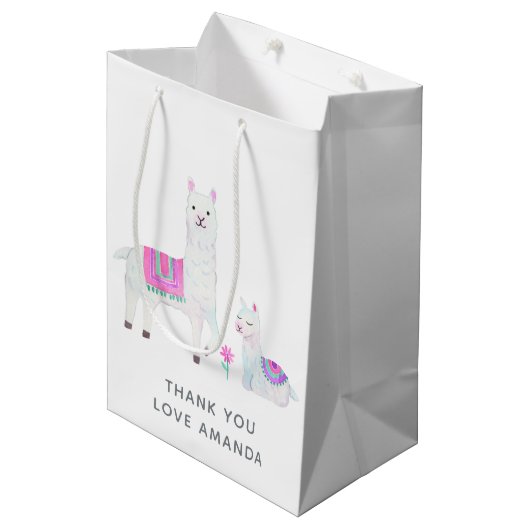 Cute Waterverf Llama met het thema Baby shower Medium Cadeauzakje (Voorkant Gekanteld)