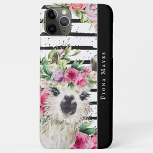 Cute Waterverf Llama   Monogram Floral & Stripes Case-Mate iPhone Case