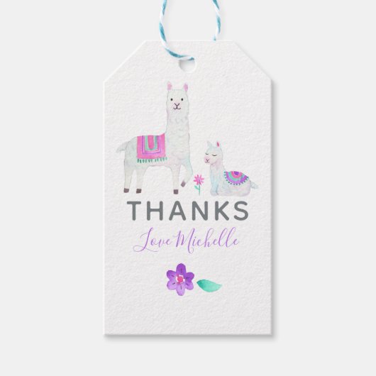 Cute Waterverf Llama over het Baby shower Dank u w Cadeaulabel (Voorkant)