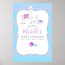 Cute Waterverf Llama themed Baby shower Welcome Poster