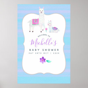 Cute Waterverf Llama themed Baby shower Welcome Poster