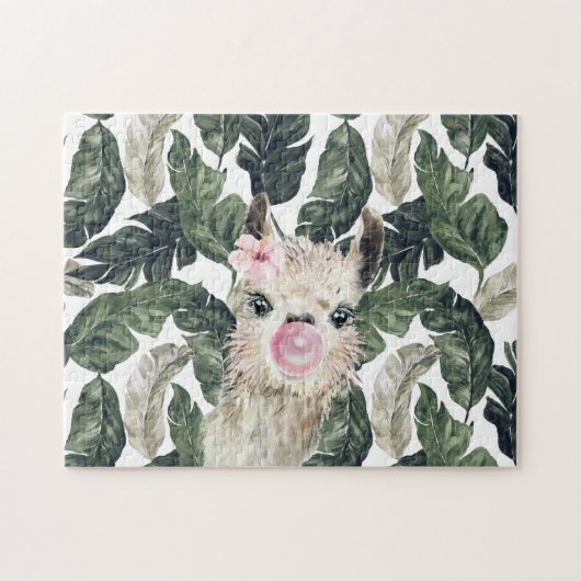 Cute Waterverf Llama | Tropische monstera Legpuzzel (Horizontaal)