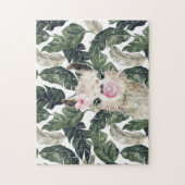 Cute Waterverf Llama | Tropische monstera Legpuzzel (Verticaal)