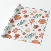 Cute Waterverf Lollipops Jingle Bells Kerstmis Cadeaupapier (Uitgerold)