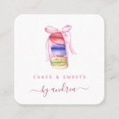 Cute Waterverf Macarons & roze lint QR Code Squ Vierkante Visitekaartje (Voorkant)