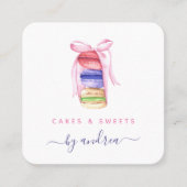 Cute Waterverf Macarons & Roze QR-code Vierkante Visitekaartje (Voorkant)