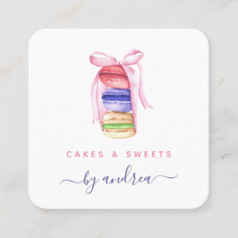 Cute Waterverf Macarons & Roze QR-code Vierkante Visitekaartje