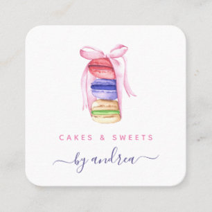 Cute Waterverf Macarons & Roze QR-code Vierkante Visitekaartje
