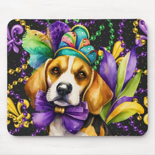 CUTE WATERVERF MARDI GRAS BEAGLE DOG MUISMAT (Voorkant)