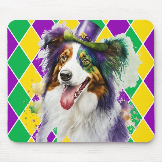 CUTE WATERVERF MARDI GRAS COLLIE DOG MUISMAT (Voorkant)