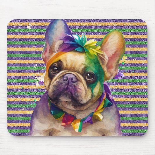 CUTE WATERVERF MARDI GRAS FRENCH BULLDOG DOG MUISMAT (Voorkant)