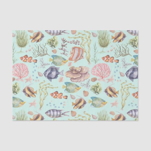 Cute Waterverf Marine Life Fish and Coral Tissuepapier (Voorkant)